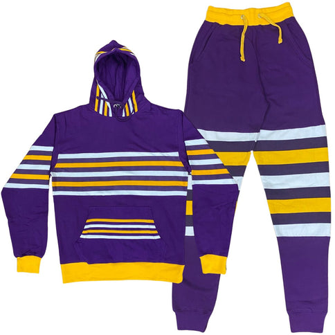 Matching Purple Mardi Gras Sweatsuit with Regal Stripes - Mardi Gras Apparel - 100% Cotton, Adult, Adult Unisex - 