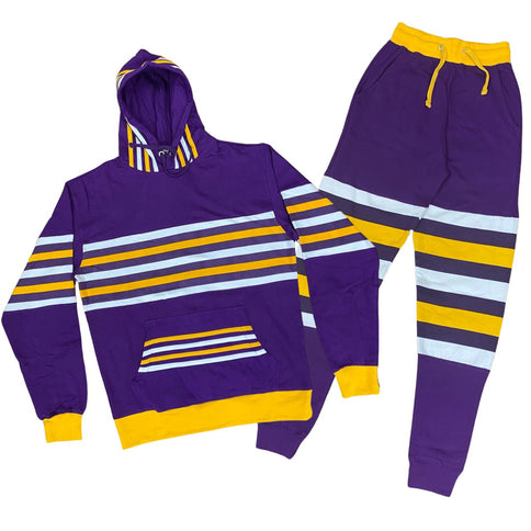 Matching Purple Mardi Gras Sweatsuit with Regal Stripes - Mardi Gras Apparel - 100% Cotton, Adult, Adult Unisex - 