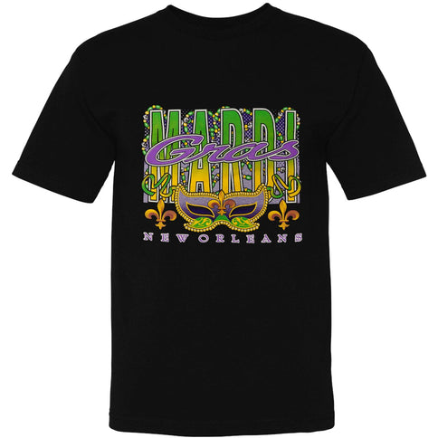 Adult Mardi Gras New Orleans Black Tee - Shirt - Mardi Gras Apparel - Adult, Black, Crew Neck - Tee - Shirt