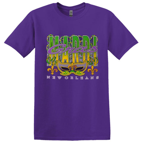 Adults Mardi Gras New Orleans Purple Tee - Shirt - Mardi Gras Apparel - Adult, Crew Neck, Front Design - Tee - Shirt