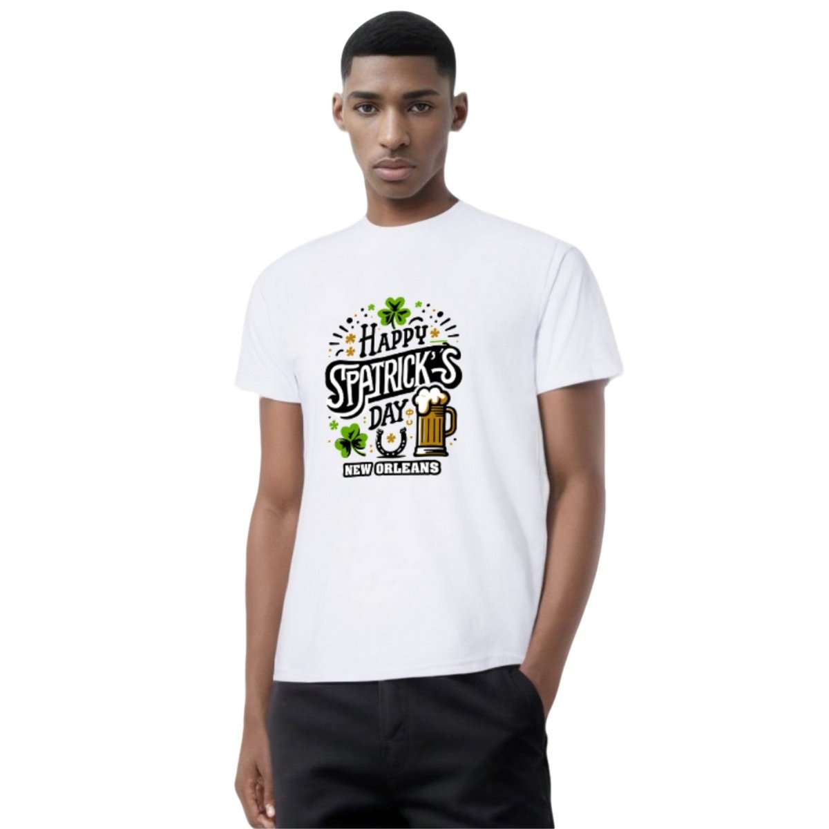 New Orleans Celebration St. Patrick's Day White T-Shirt with Beer Mug - Mardi Gras Apparel