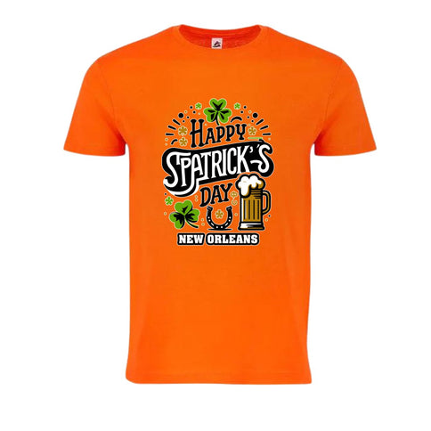 New Orleans Festive Orange St. Patrick's Day Beer Mug T-Shirt - Mardi Gras Apparel - 100% Cotton, Adult, Front Design - 