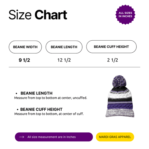 New Orleans Knitted Beanie with Pom Pom Top - Mardi Gras Apparel - Accessories, Adult, Black - 