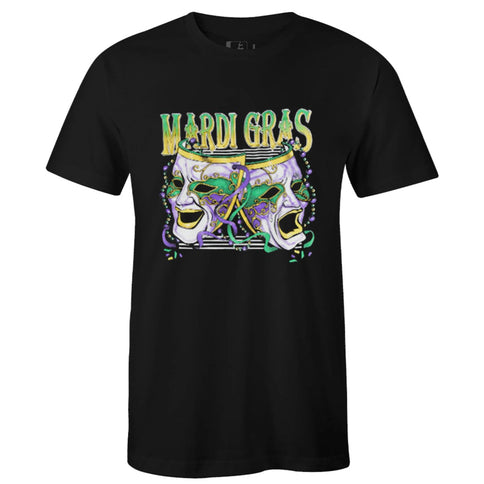 New Orleans Mardi Gras COMEDY/TRAGEDY Celebration Tee - Shirt - Mardi Gras Apparel - Adult, Adult Unisex, Black - Tee - Shirt