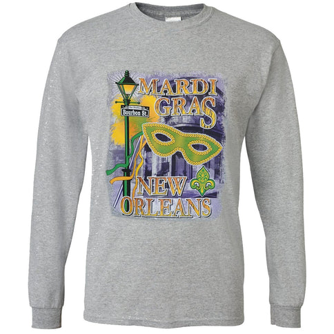 New Orleans Mardi Gras Sport Grey Full Chest Print Tee Shirt - Mardi Gras Apparel - 100% Cotton, Adult, Crew Neck - Tee - Shirt