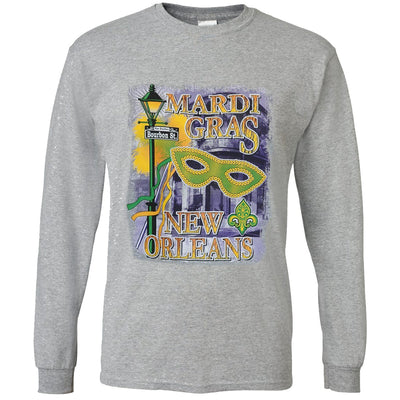 New Orleans Mardi Gras Sport Grey Full Chest Print Tee Shirt - Mardi Gras Apparel