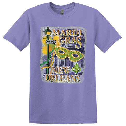 New Orleans Mardi Gras Violet Full Chest Print Tee Shirt - Mardi Gras Apparel - 100% Cotton, Adult, Crew Neck - Tee - Shirt