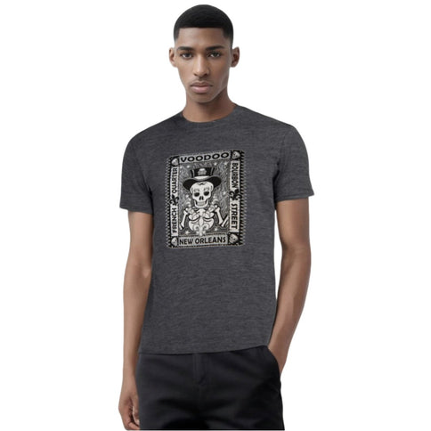 New Orleans Voodoo Magic Dark Heather T-Shirt - Mardi Gras Apparel - Adult, Dark Heather, New Orleans -