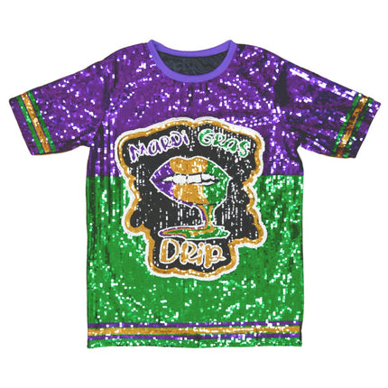 Sequin Dress Lettered With Yellow, Purple, & Green Trim - Mardi Gras Apparel Sequin Dress Lettered With Yellow, Purple, & Green Trim - Mardi Gras Apparel