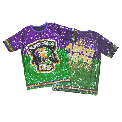 Sequin Dress Lettered With Yellow, Purple, & Green Trim - Mardi Gras Apparel Sequin Dress Lettered With Yellow, Purple, & Green Trim - Mardi Gras Apparel